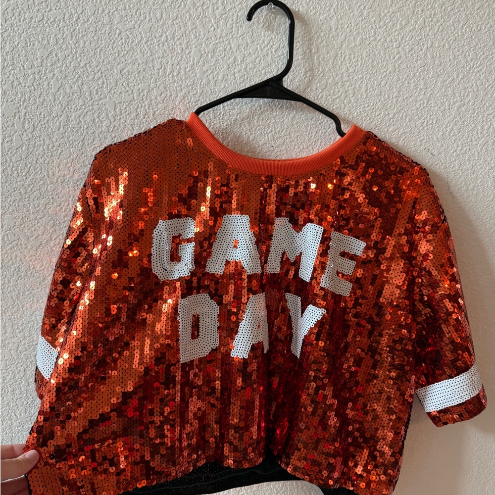 Vibrant Orange Sequin Crop Jersey